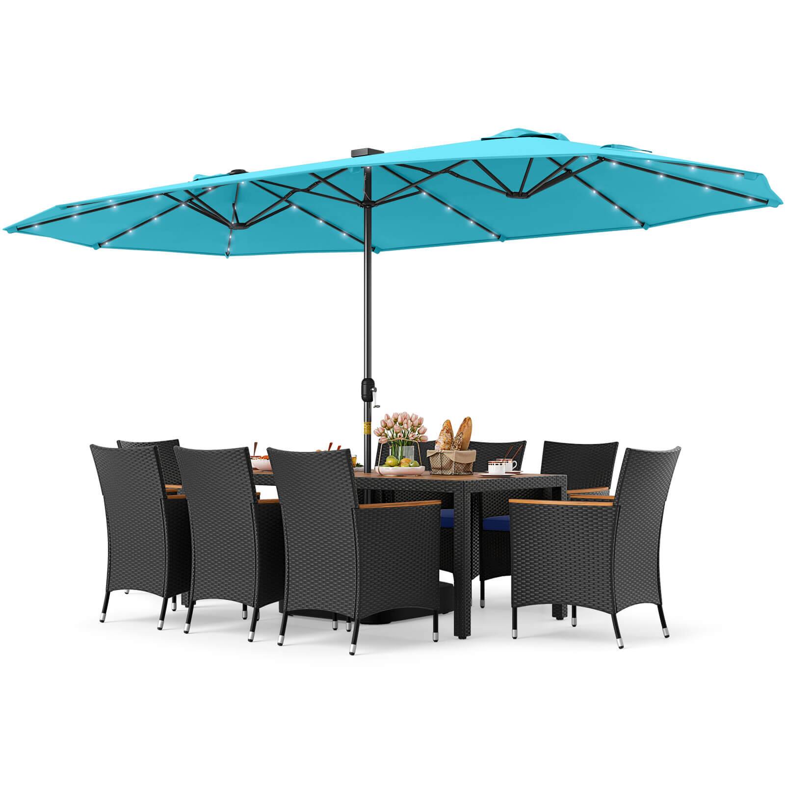 Alt View 5. Gymax - Gymax 11 PCS Patio Dining Set w/ 15ft Double-Sided Patio Umbrella (Base Included) Navy - Blue.
