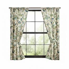 Ellis Curtain - ELLIS 100% Polyester Brissac Rod Pocket Tailored Grapevine and Check Pattern Pair 70" x 63" - Blue