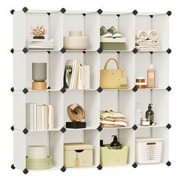 Songmics Home - Cube Storage Organizer, Set of 16 Plastic Cubes, Book Shelf, Closet Organizers and Storage, Room Organization - Cream White