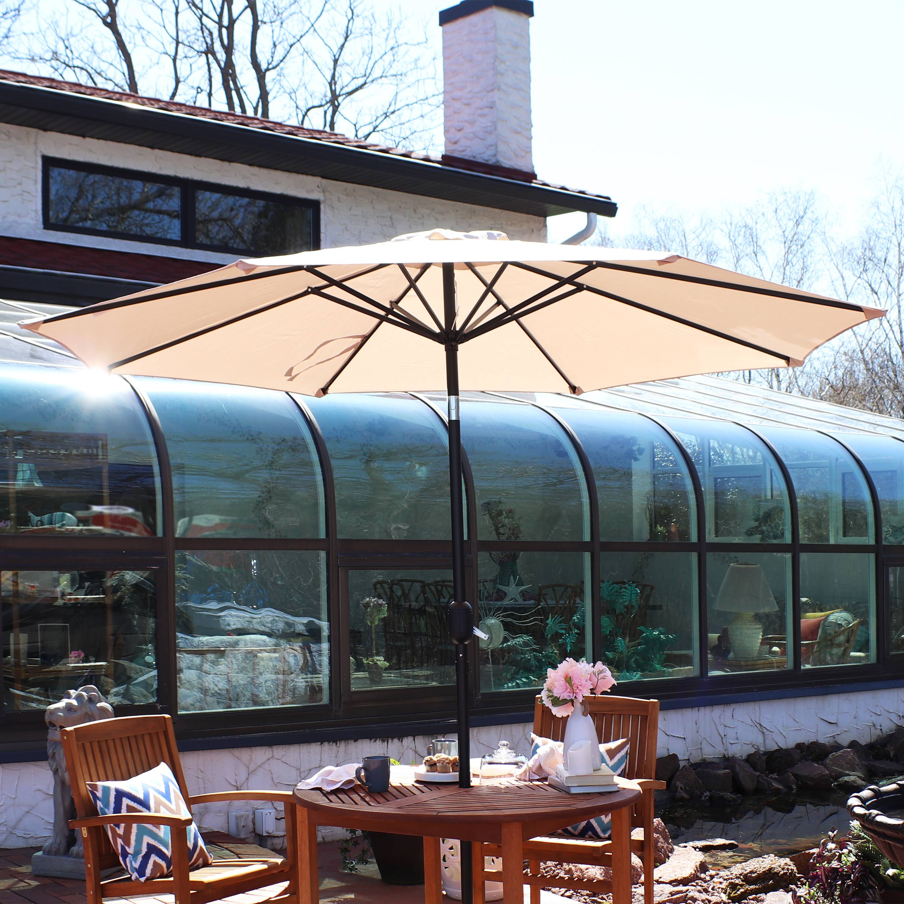 Alt View 3. Sunnydaze - 9 ft Aluminum Patio Umbrella with Tilt and Crank - Beige.