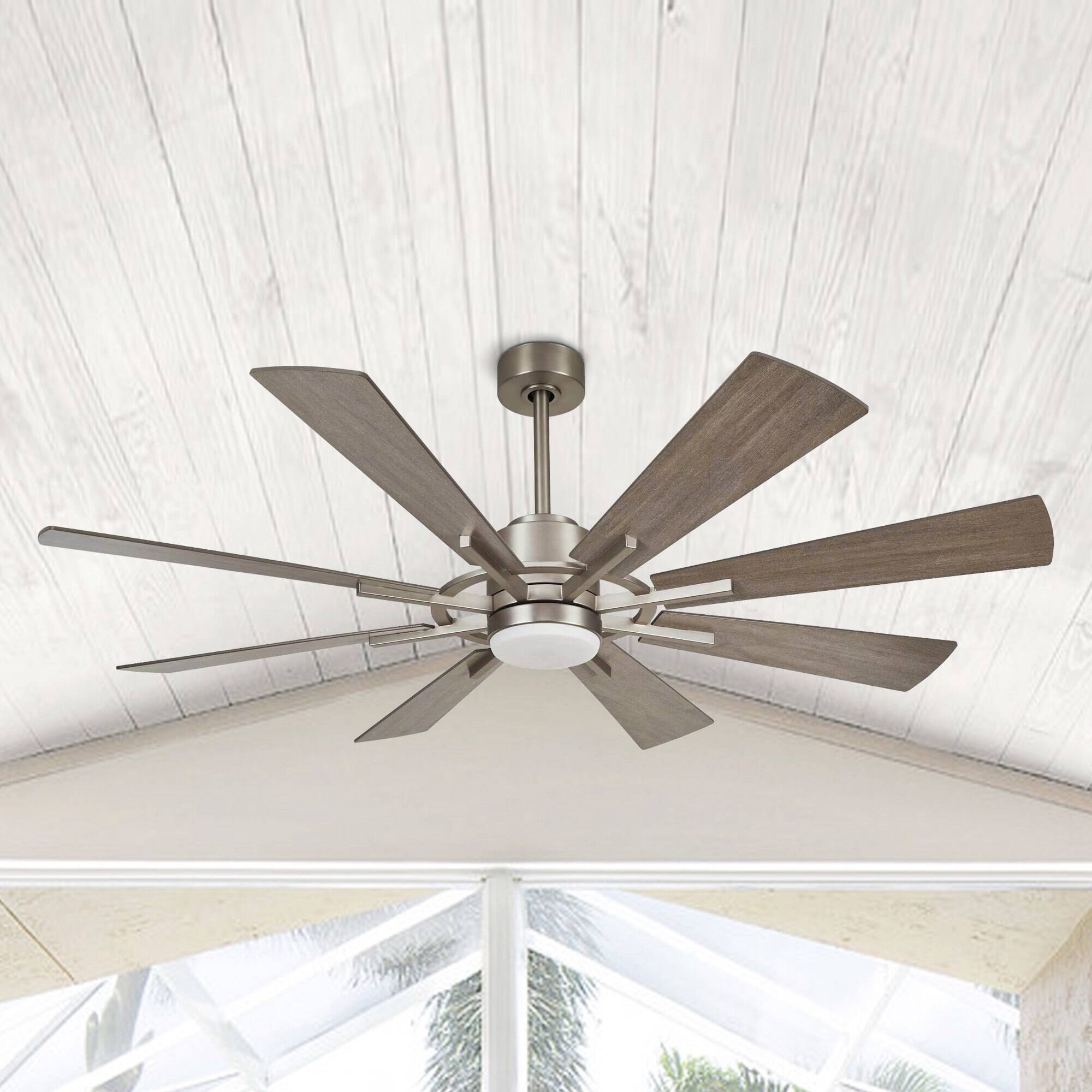 Alt View 5. Parrot Uncle - 60" Windmill 8-Blade Ceiling Fan with LED Light, Remote Control, Reversible DC Motor - Bronze.
