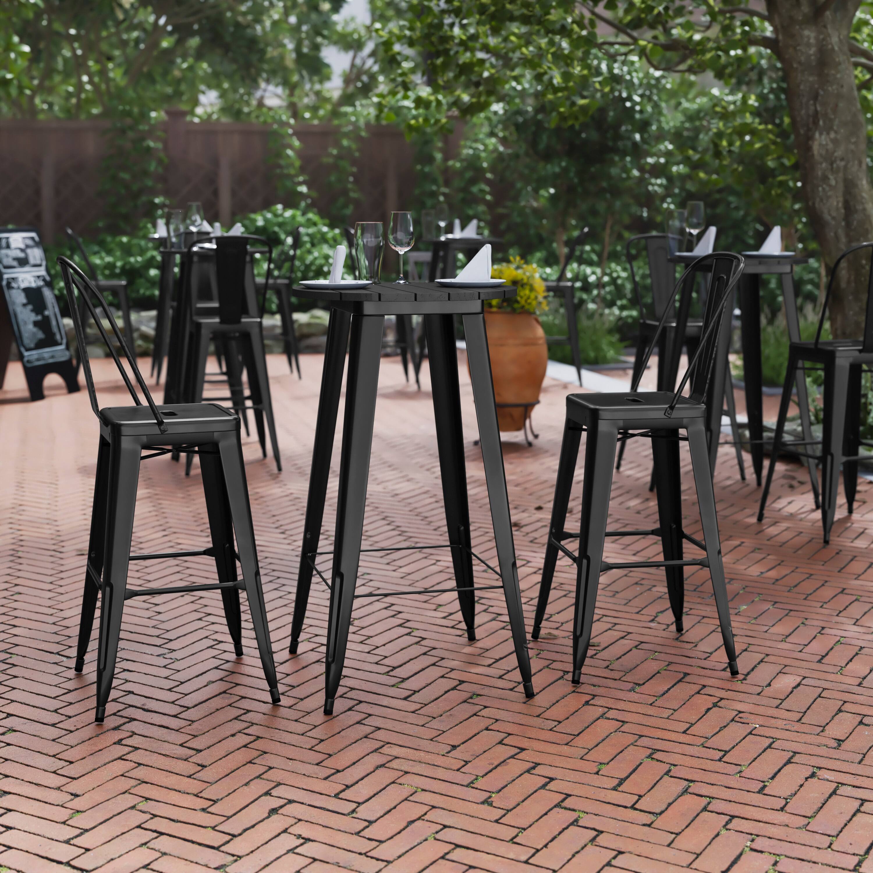 Alt View 1. Flash Furniture - Declan Commercial Indoor/Outdoor Bar Top Table, 23.75" Round All Weather Black Poly Resin Top with Black Steel base - Black.