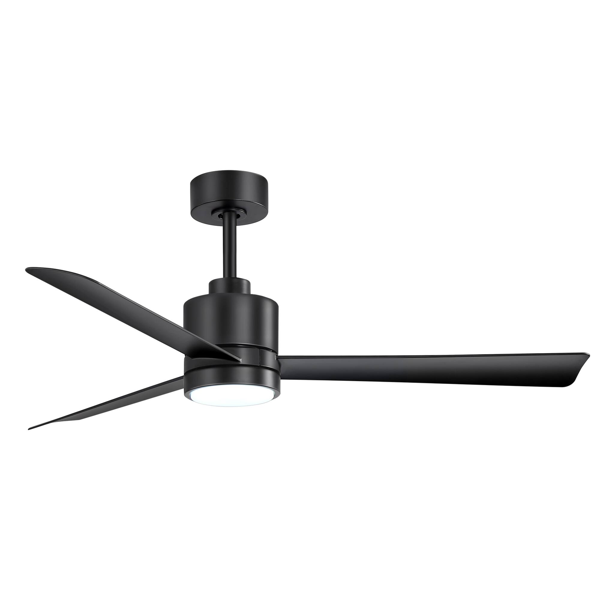 Angle. Breezary - 52-in Indoor 3-Blade DC Ceiling Fan with Color-Changing Light, 6-Speed Motor, Remote & 5″/10″ Downrods, Timer - Matte Black.