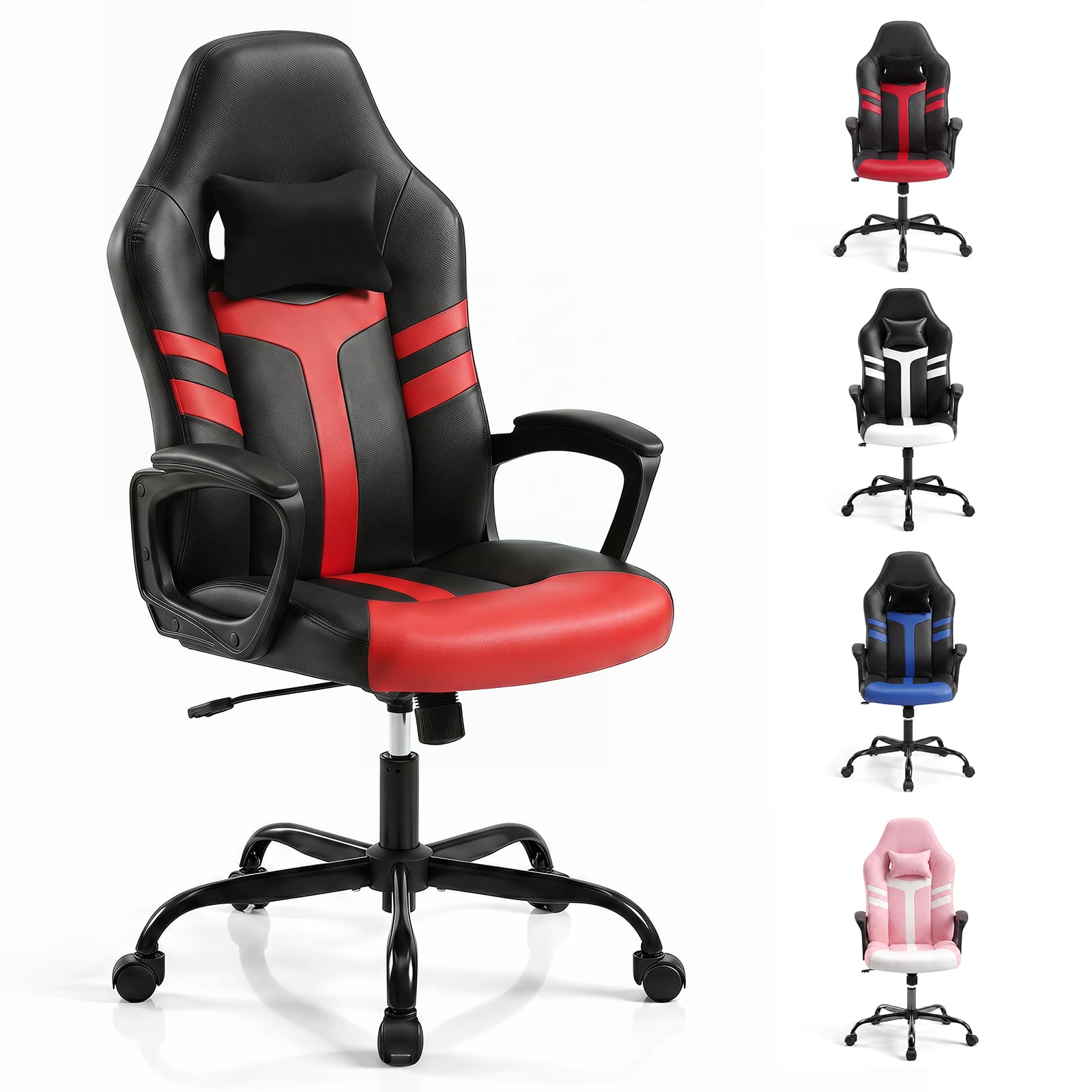 Costway - Faux Leather Upholstered Office Chair with Removable Head Pillow, Padded Armrests - Red + Black price history on PriceWatchPro