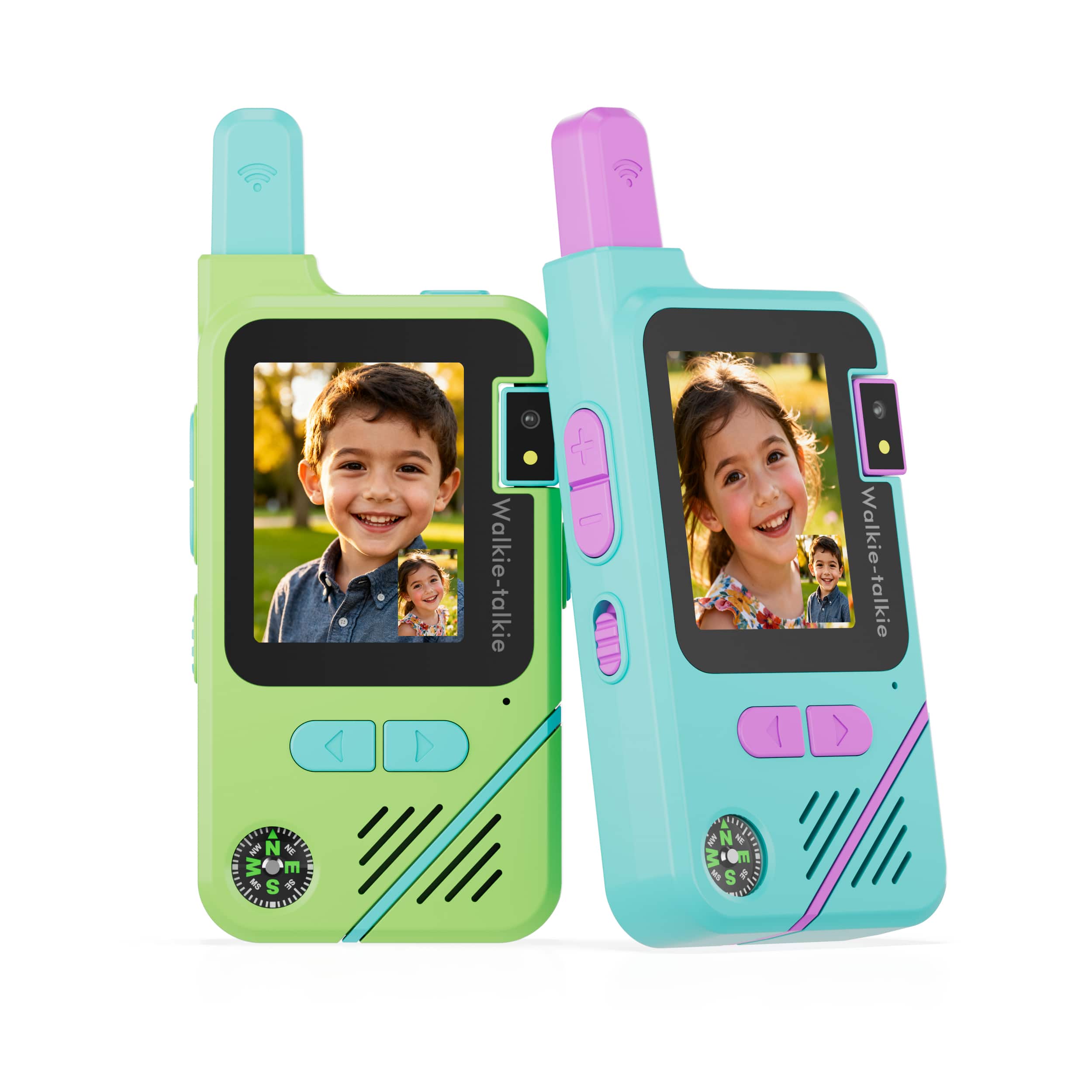 Contixo - TK1 Kids Video Walkie Talkies, 2-Way Video & Voice, Camera, Flashlight, Voice Changer, SOS Alarm - 2 Pack - Blue, Green