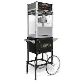 BEARSOLIM - Commercial Popcorn Machine with Cart and 20-Ounce Kettle,Tempered Glass, Warming Deck, 1450W Popcorn Popper - Black