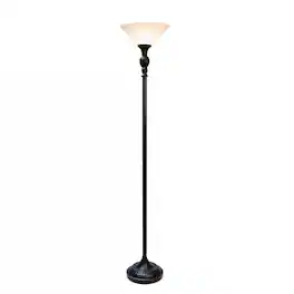 Hivvago - 71-inch Floor Lamp Torchiere in Bronze Finish with White Marbled Glass Shade - Bronze Finish, White