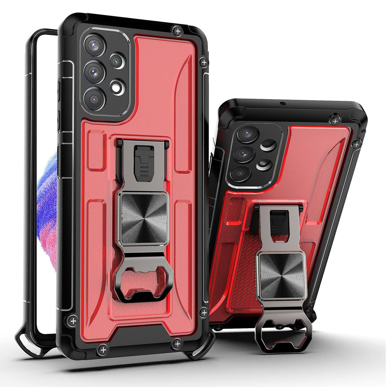 Front. Reiko - Kickstand Ring Holder/Bottle Opener With Magnetic Car Mount For Samsung Galaxy A53 5G In Red - Red.