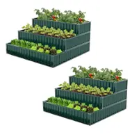 Costway - 2 PCS 3-Tier Raised Garden Bed,47" x 47" x 24" Metal Outdoor Elevated Planter Box - Green - Front_Zoom