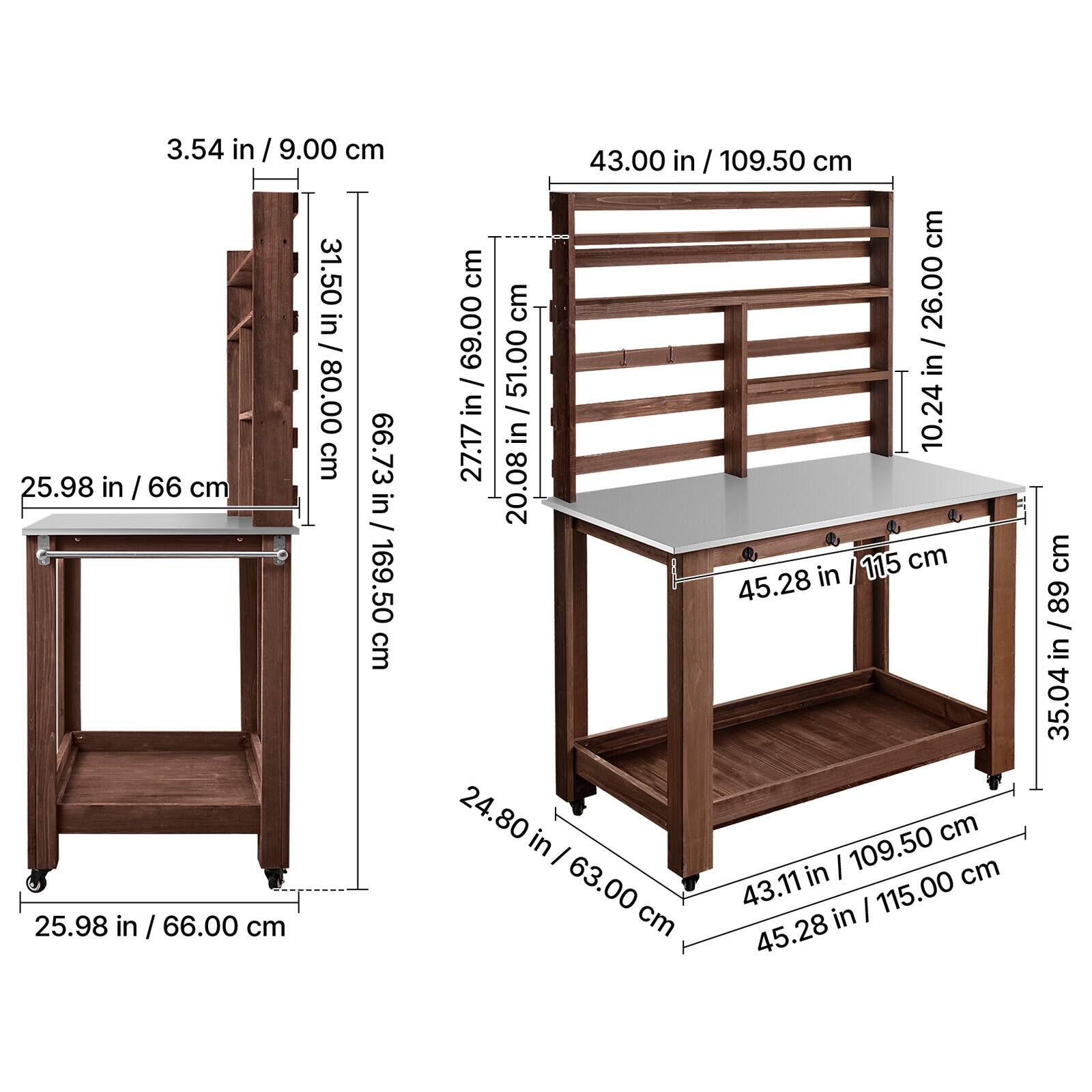 3.54 in / 9.00 cm  
31.50 in / 80.00 cm  
25.98 in / 66 cm  
43.00 in / 109.50 cm  
26.00 in / 66 cm  
25.98 in / 66.00 cm  
26.00 in / 66 cm  
27.17 in / 69 cm  
10.24 in / 26 cm  
24.80 in / 63 cm  
45.28 in / 115 cm  
35.04 in / 89 cm  
43.11 in / 109.50 cm  
45.28 in / 115.00 cm