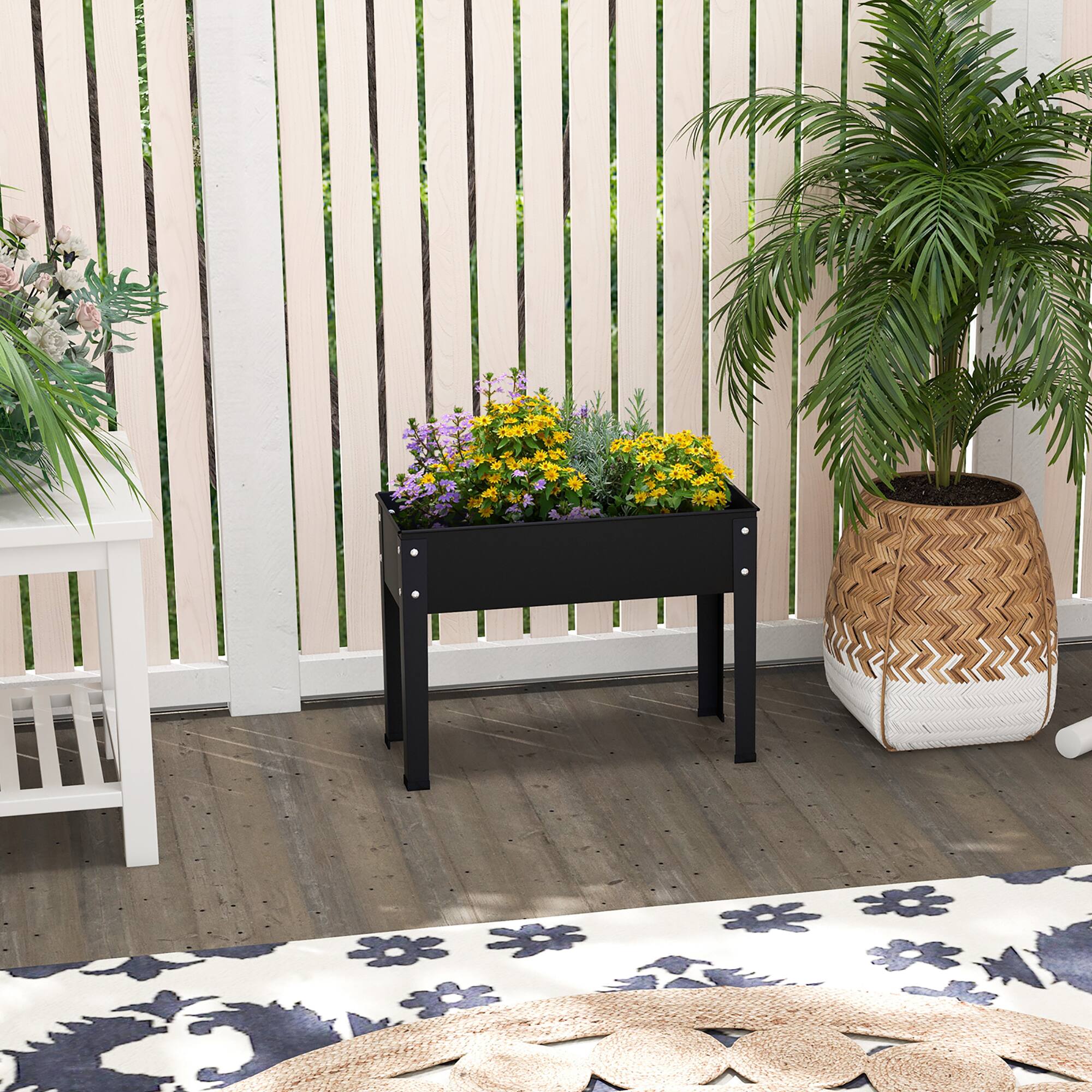 Alt View 4. Costway - 24'' Raised Garden Bed with Legs Metal Elevated Planter Box Drainage Hole Backyard - Black.