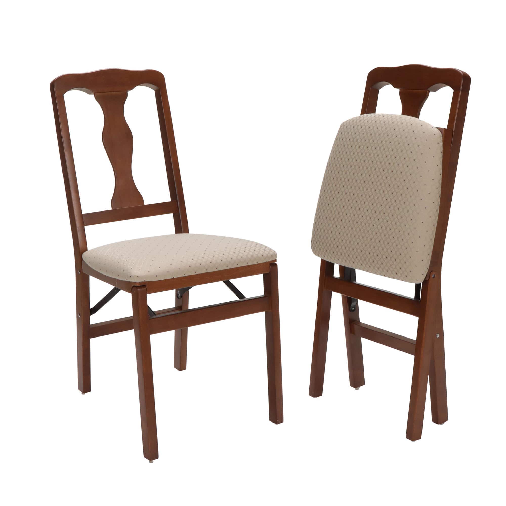 Stakmore - Queen Anne Folding Chair, Cherry Frame with Blush Fabric - Brown