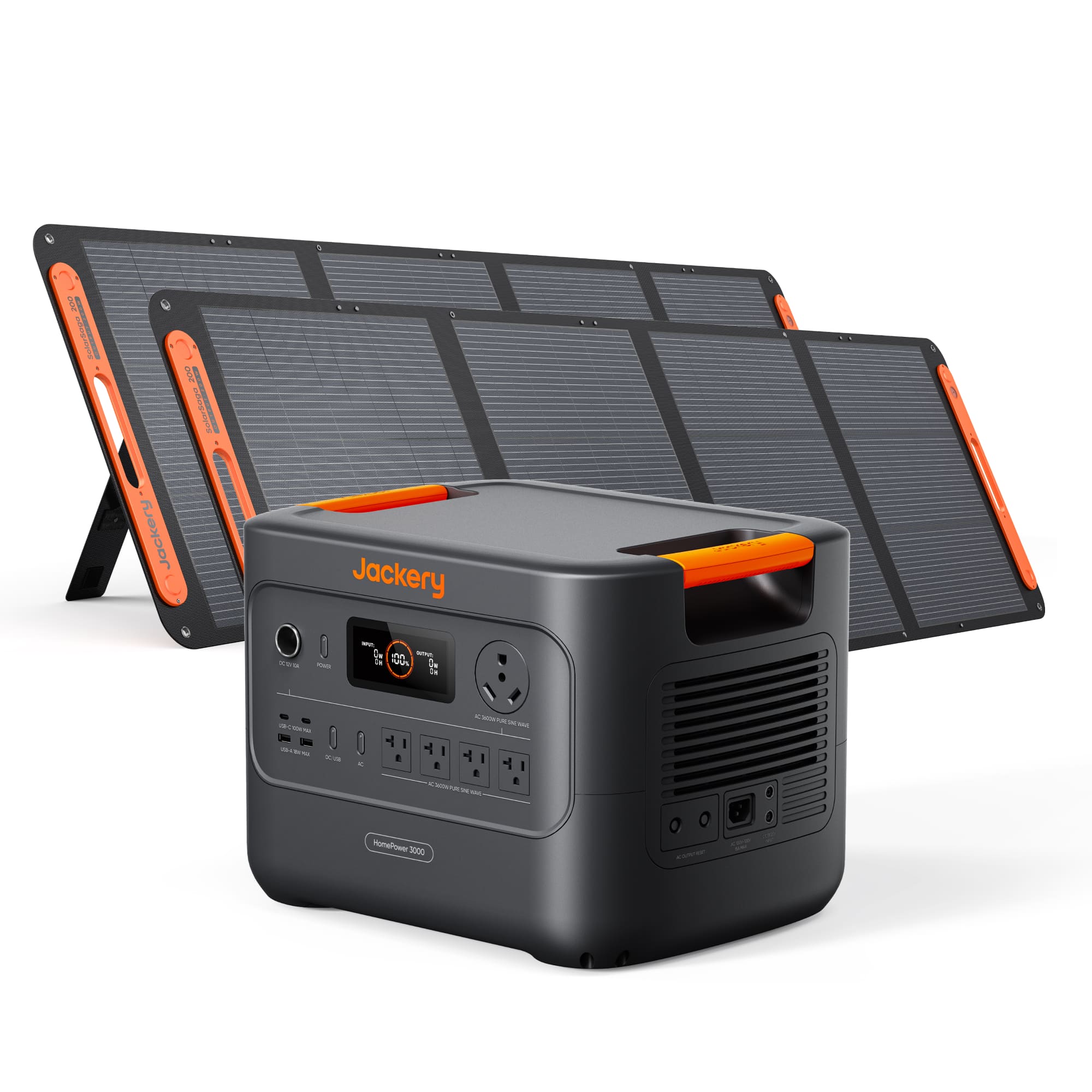 Jackery - HomePower 3000 Portable Power Station (3072Wh) with Two 200W Solar Panels for Outdoor and Essential Home Backup (3072 Wh Capacity) - Black