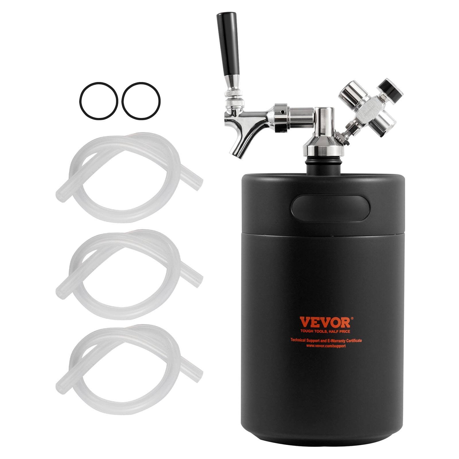 VEVOR - Beer Growler Tap System, 170Oz 5L Mini Keg, 304 Stainless Steel Pressurized Beer Growler - Black