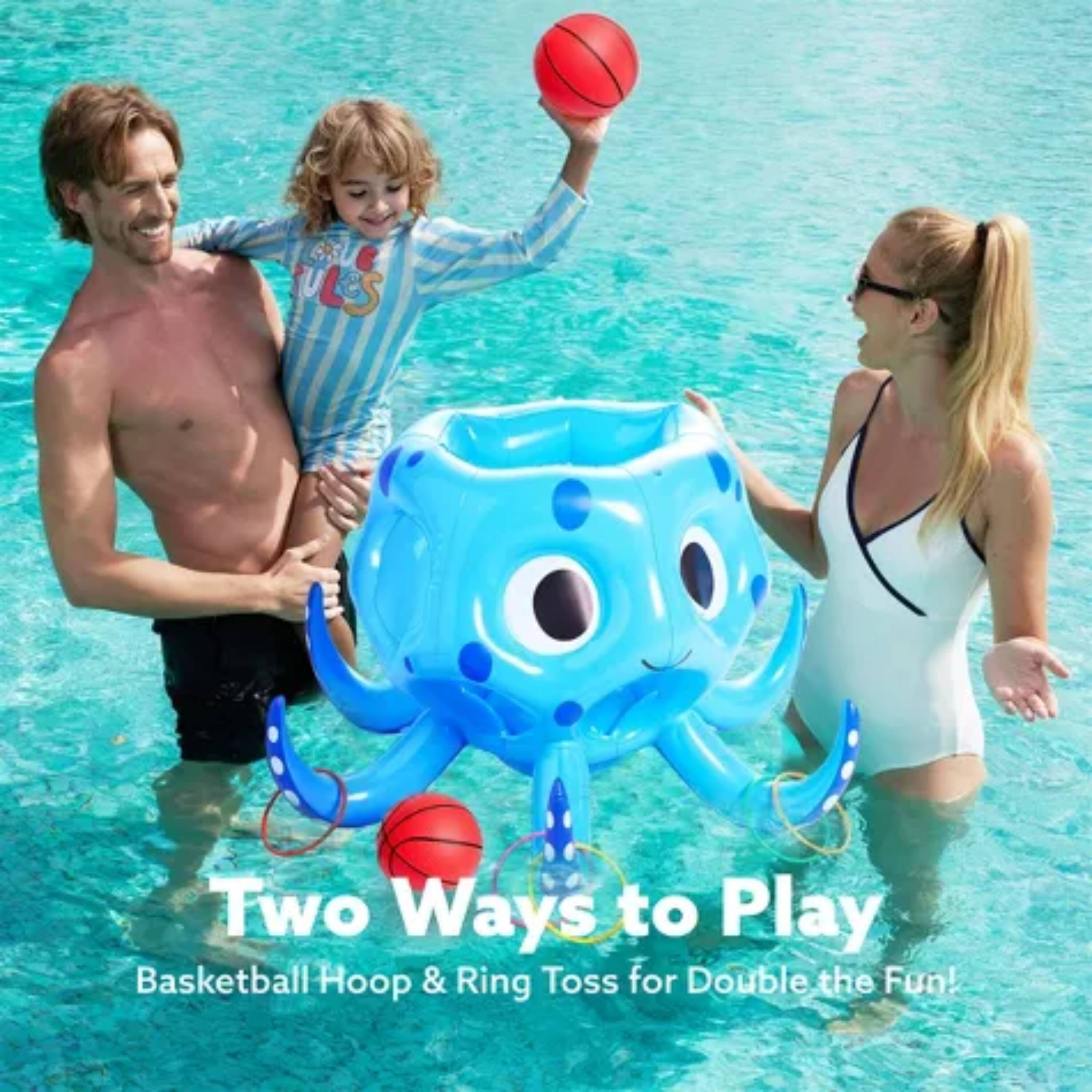 Joyfy Inflatable Pool Toys, Basketball Hoop Ring Octopus Toss Game Set ...
