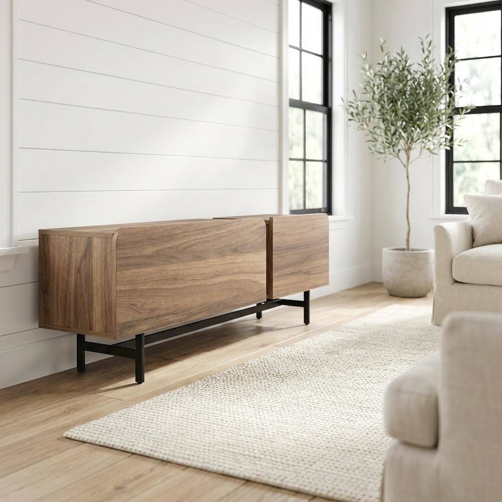Alt View 1. FurniFact - Walnut Modern TV Stand for 75-Inch Screen with Engineered Wood Finish - Brown.