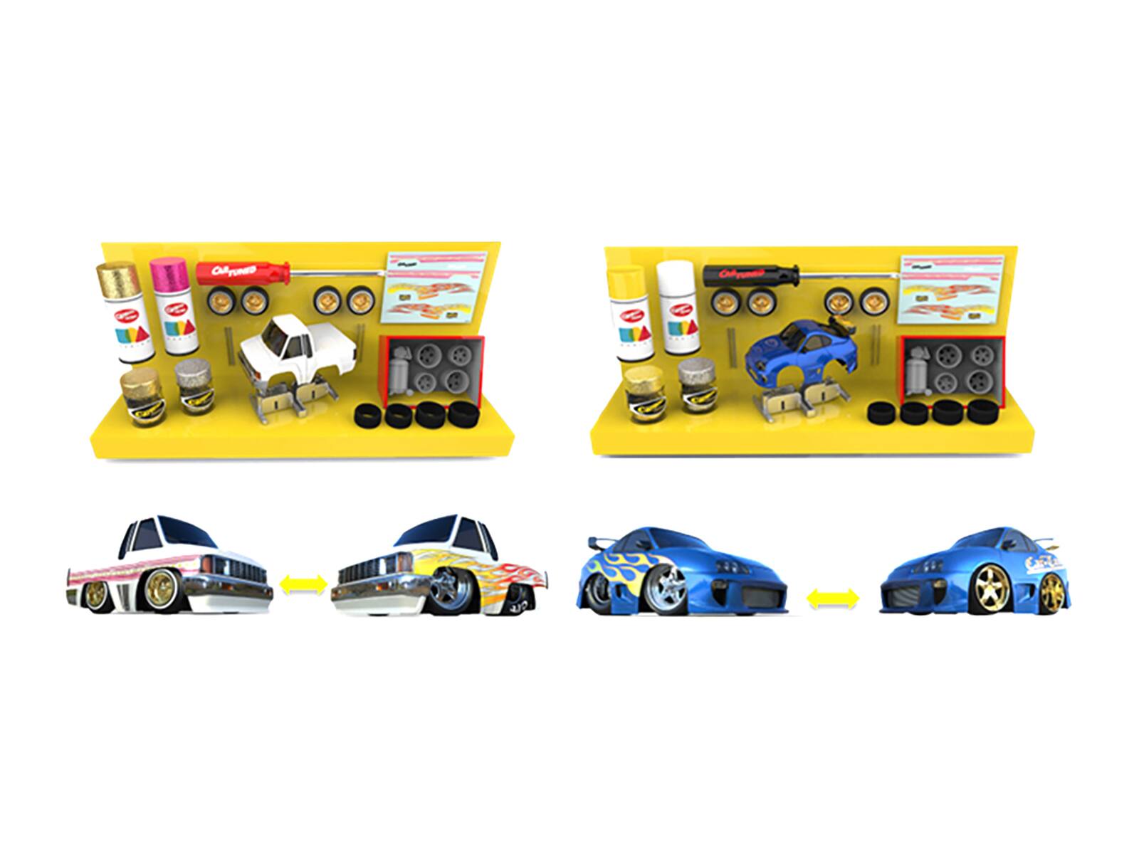 Alt View 3. Car Tuned - 1987 Toyota SR5 Pickup Truck White and 1993 Toyota Supra Blue "Custom Shop" 2 Car Set Diecast Model Cars by CarTuned.