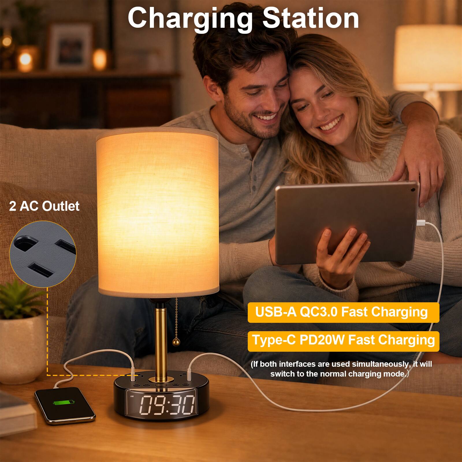 Charging Station

2 AC Outlet

USB-A QC3.0 Fast Charging

Type-C PD20W Fast Charging

(If both interfaces are used simultaneously, it will switch to the normal charging mode.)

09:30