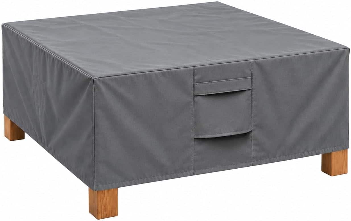 KHOMO GEAR - Outdoor Ottoman and Coffee Table Cover - Heavy Duty, Water Resistant Rectangular Side Table Cover - 28"L x 22"W x 17"H - Gray