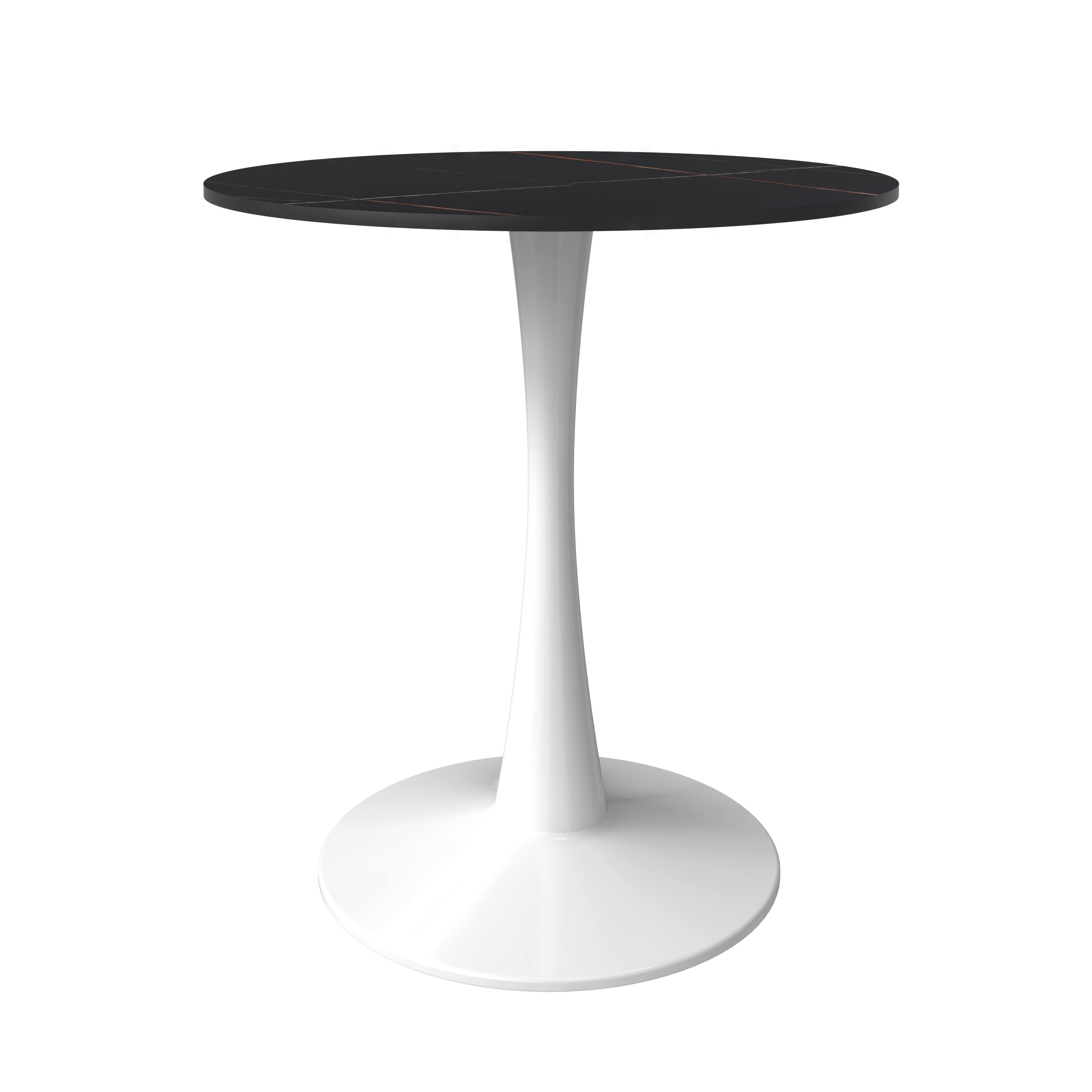 Alt View 2. LeisureMod - Bristol 24" Modern Round Dining Table with White Pedestal Base for Kitchen & Compact Spaces - Stone - Black.