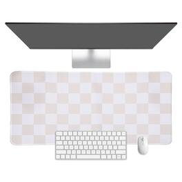 Unique Bargains - Checkered Desk Mat, 23.6x11.8 Inch Mouse Pad, Non-Slip Rubber, Stitched Edges, Soft, for Computer/Laptop - Beige/White