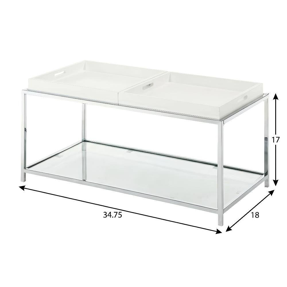 Angle. FurniFact - White Coffee Table with Chrome Frame and Sleek Modern Design for Living Room - White.