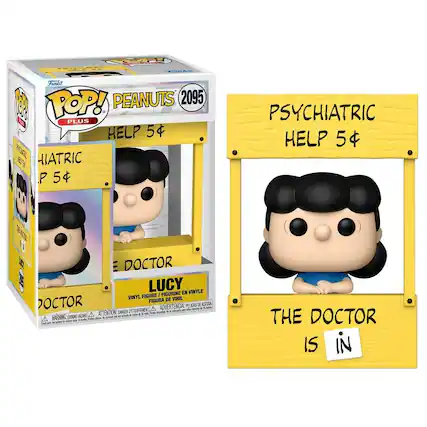 Funko POP! PEANUTS 2095
HELP 5¢
PSYCHIATRIC HELP 5¢
DOCTOR LUCY
VINYL FIGURE
FIGURINE EN VINYLE
FIGURA DE VINIL
ATTENTION: DANGER DE SOUFFLENEMENT
WARNING: CHOKING HAZARD
THE DOCTOR IS IN
