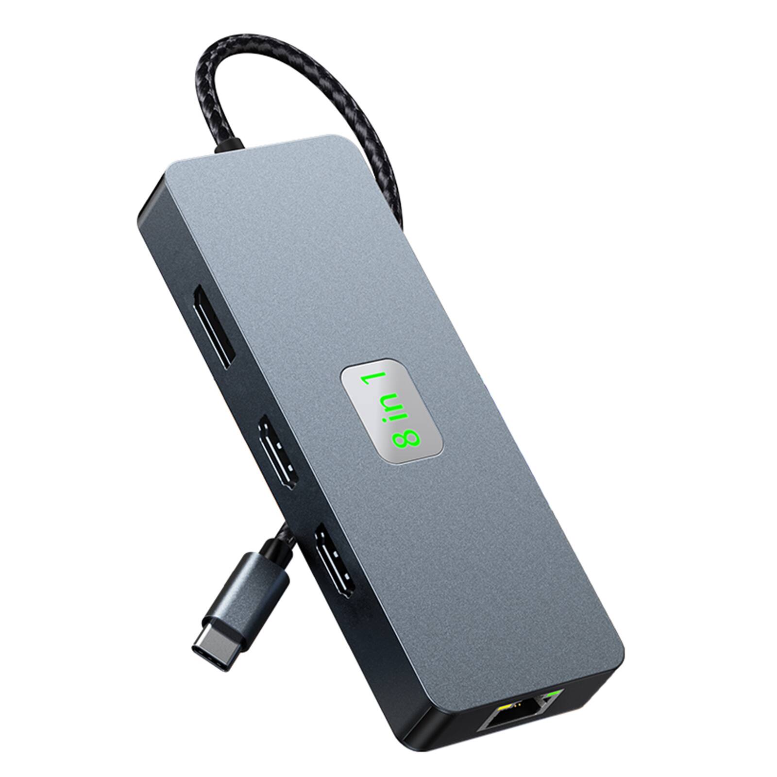 Left. Topteng - 8-in-1 USB C Hub with Triple Display (Dual HDMI & DP) - Gigabit Ethernet, 100W PD, 3xUSB 3.0, Aluminum Dock.