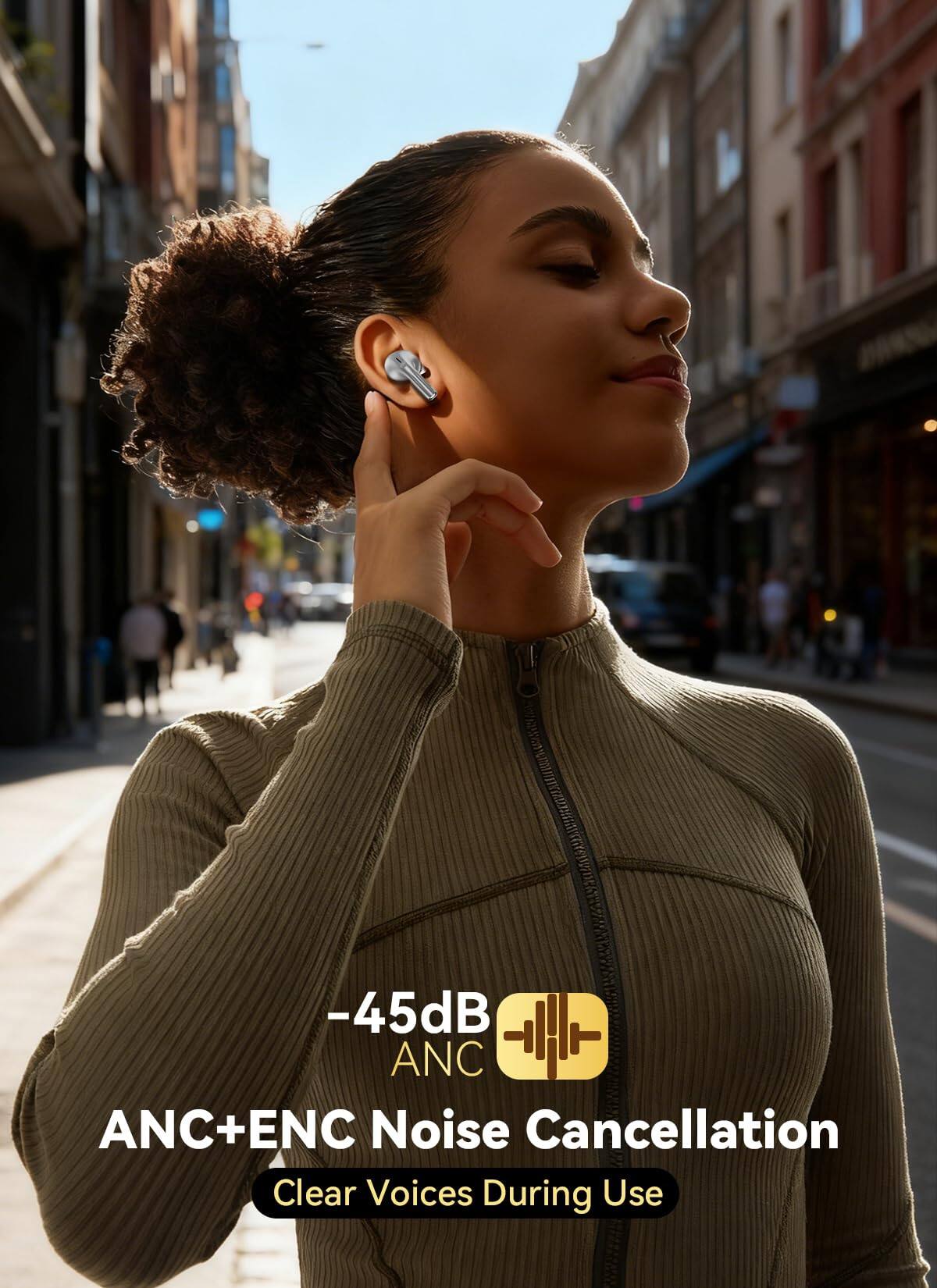 -45dB ANC ANC+ENC Noise Cancellation Clear Voices During Use