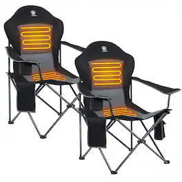JETRANSPORT - Folding Camping Chair With High Padded 2 Pack Oversized Portable Lawn Chairs Lightweight Sturdy Steel - Heated Black 2 Pack
