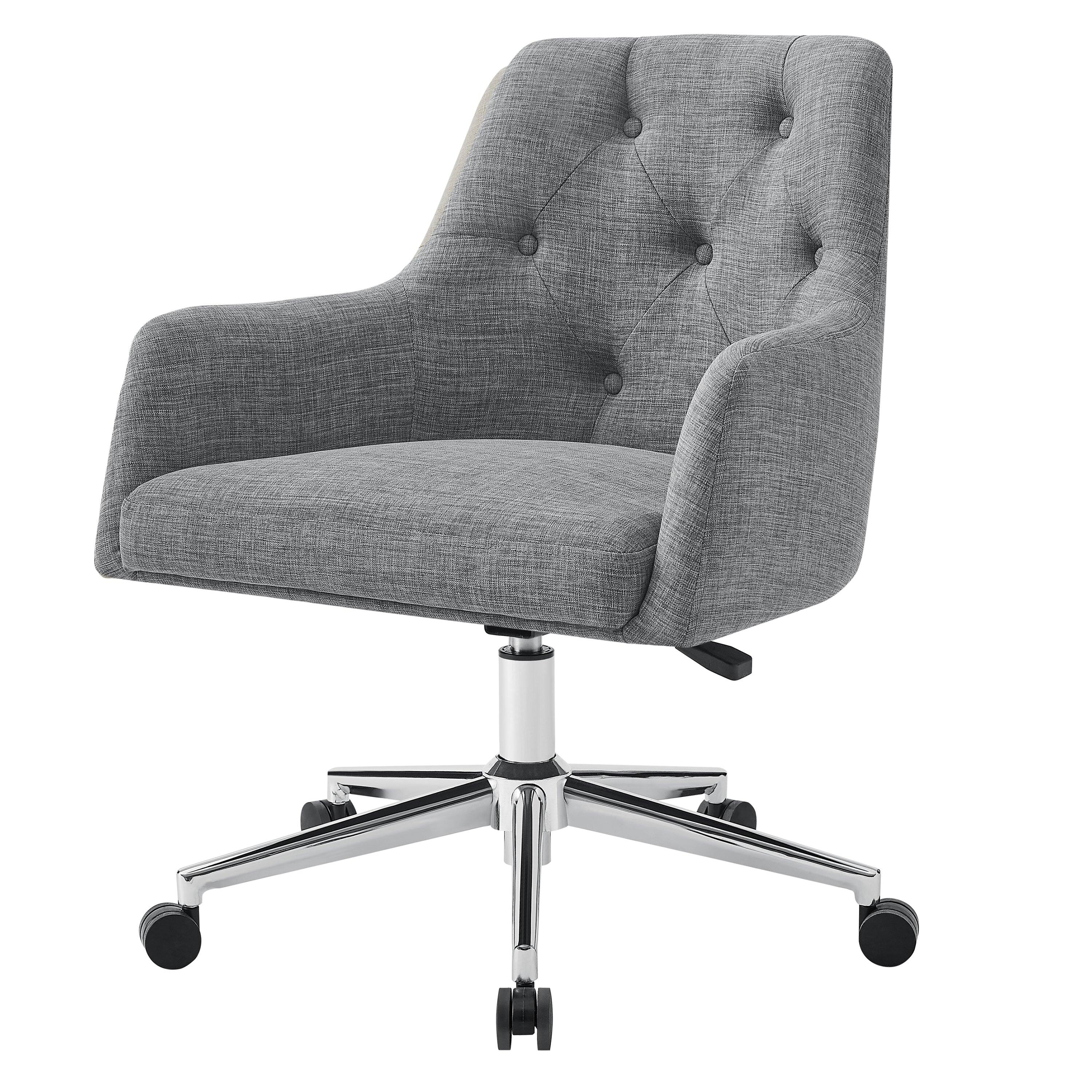 Front. Boyel Living - Grey Button-Tufted Office Chair with Swivel Base and Wheels, Upholstered Linen Task Chair - Grey.
