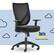 The image features a black office chair with wheels, positioned on a blue background. The chair is placed in front of a cloudy sky, which adds a touch of nature to the scene. The chair is likely part of a Serta office chair, as it is advertised as "Serta Always Comfortable." The chair is designed to provide comfort and support for users, making it an ideal choice for a workspace.