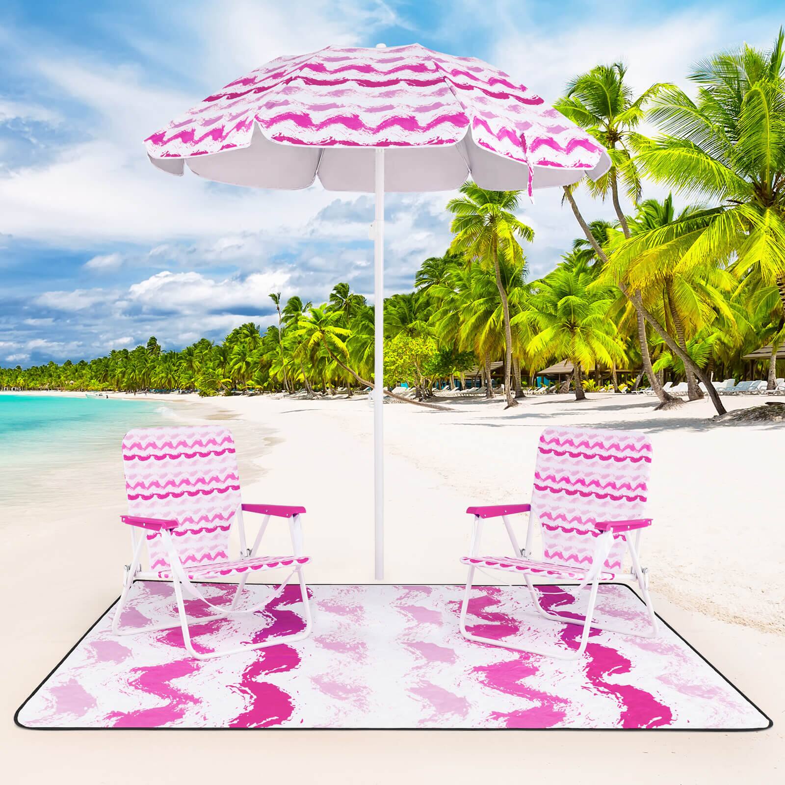 Alt View 1. Costway - Costway 4 PCS Beach Umbrella Set with 2 Foldable Chairs & Picnic Blanket, Tilt Mechanism - Pink.