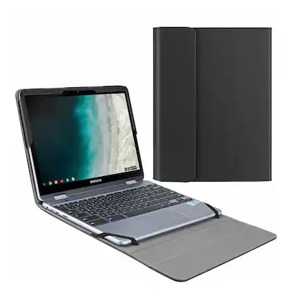 Front. Kitcheniva - Protective Case Portfolio Cover For 12.2" Samsung Chromebook Plus V2 XE520QAB Black - Black.