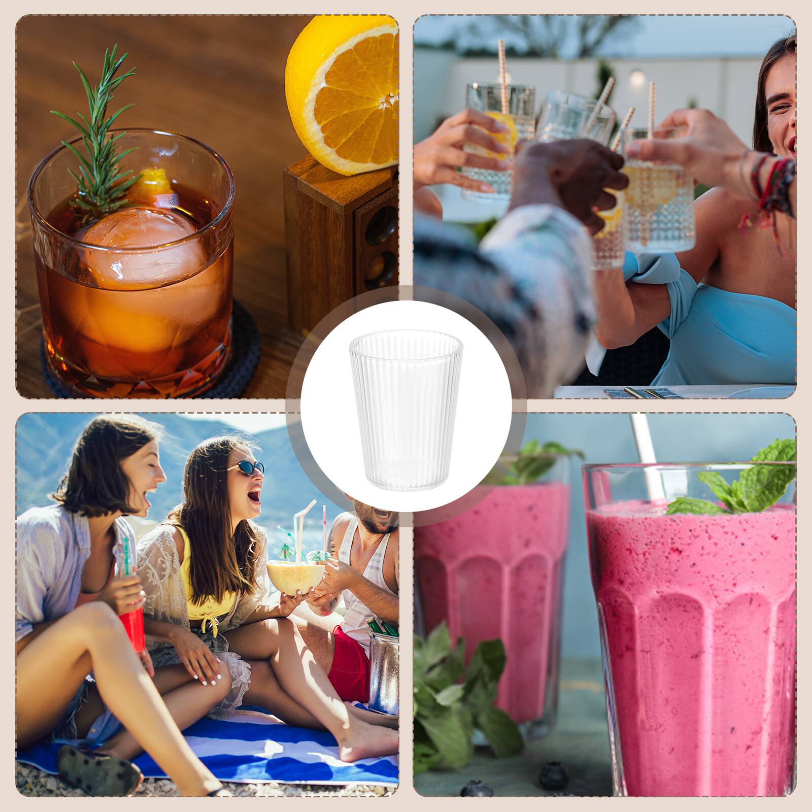 Alt View 6. Unique Bargains - 4pcs Clear Acrylic Drinking Glasses, 7.4oz Stripe Texture Unbreakable Stackable for Water Juice Beer - Transparent.
