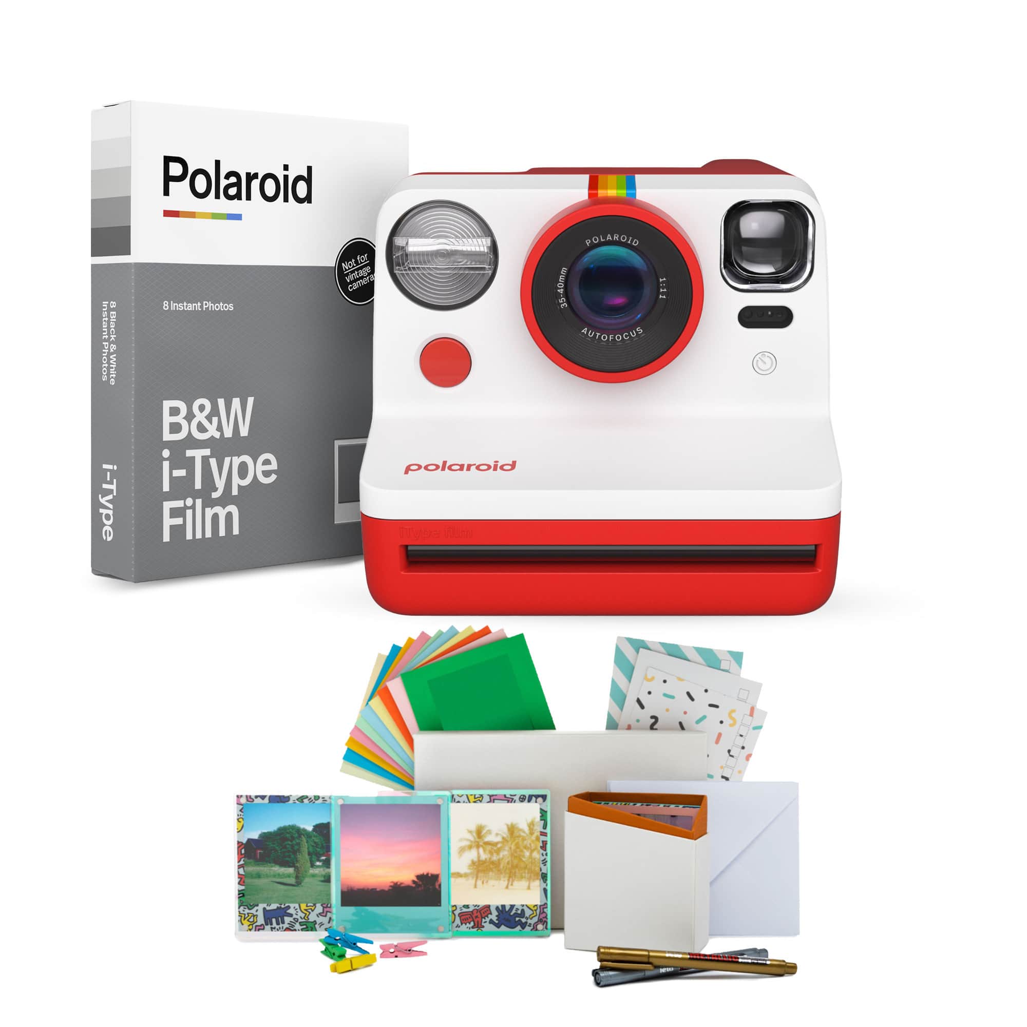 Polaroid Originals - Polaroid NOW Instant Camera Generation 2 with Film Kit & B&W Film - Red