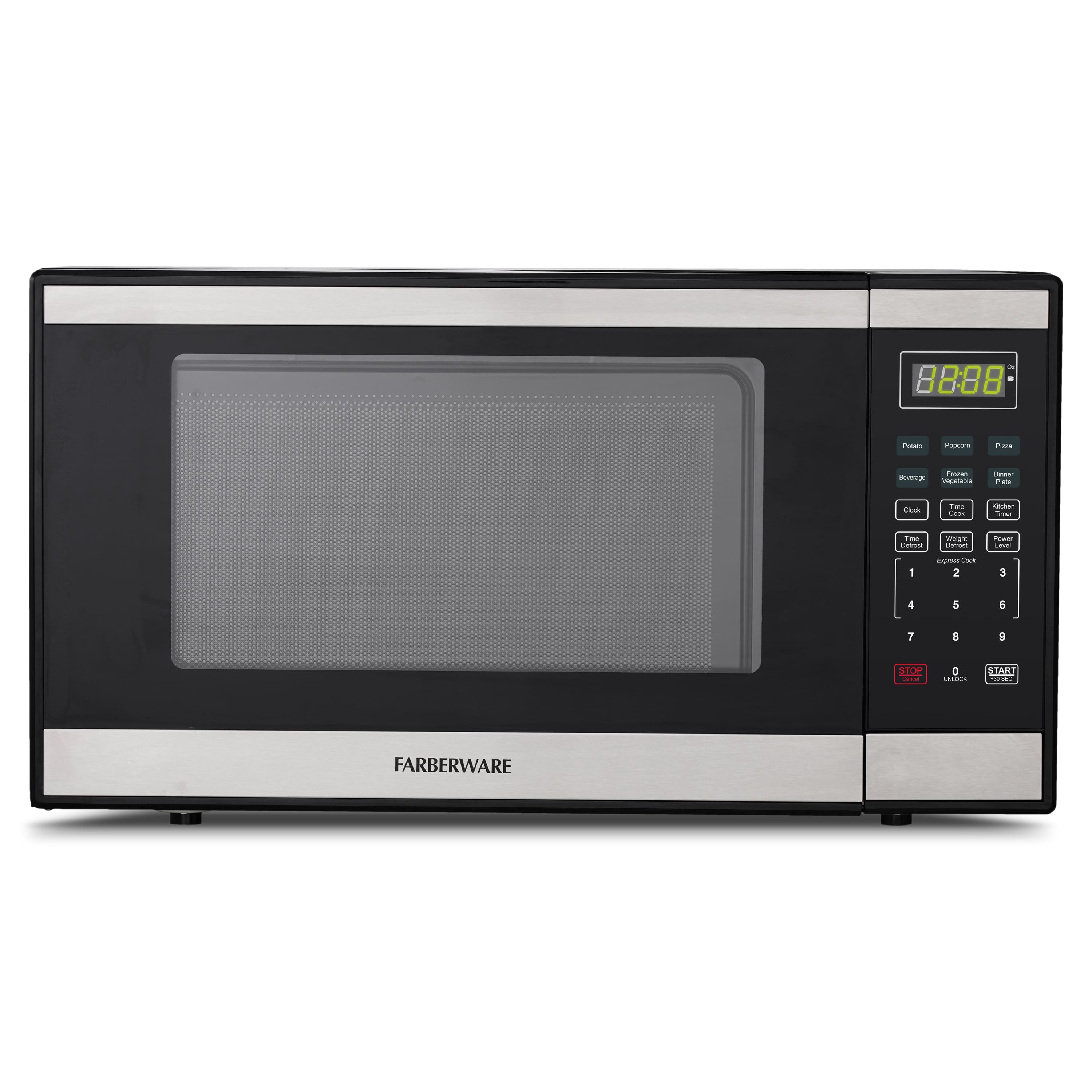 Farberware - 1.3 cu. ft. Countertop Microwave Oven – 1100W Power, Auto Cook Settings, and Safety Lock – - Stainless Steel