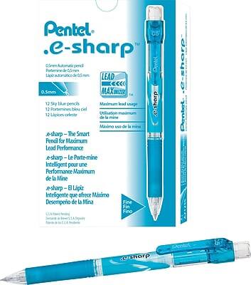 Pentel e-sharp 65mm Portemine Automatique de 0.5 mm pencl  
Pentel Lice as LEAD 0.5 mm MAX  
12 Sky blue pencils  
Maximum lead usage  
e-sharp - The Smart Pen for Maximum Lead Performance  
e-sharp - Le Porte-mine Intelligent pour une Performance Maximum de l'Mine  
e-sharp - Lpiz Inteligente que ofrece Mximo Desempeo de la Mina  
Fine Fino  
e-sharp Pentel