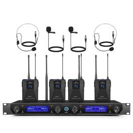Dazzling Pops - Uhf Wireless Microphone System Cordless Lapel headset lavalier Mic 4 Bodypacks Fixed Frequency Long Range - Default