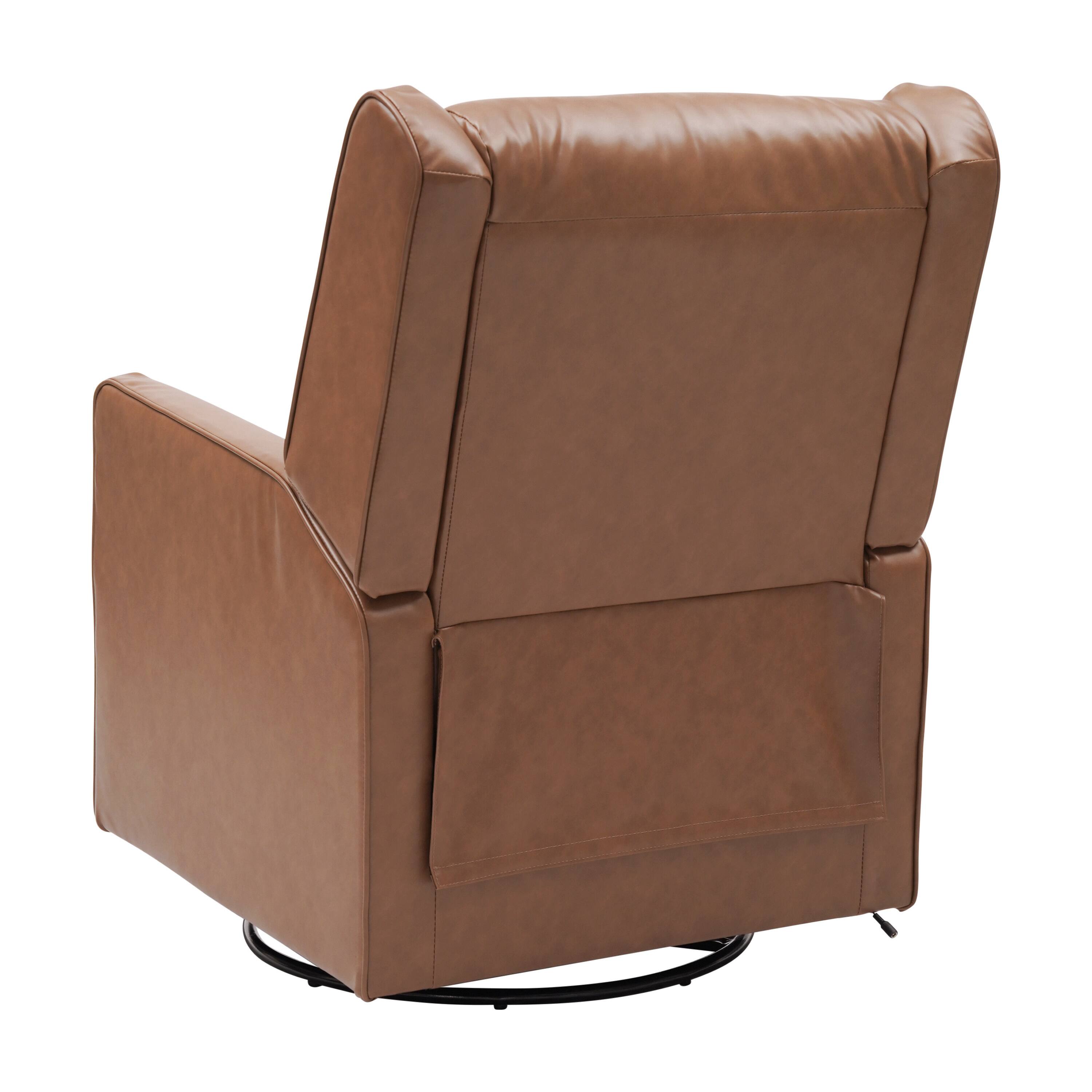 Alt View 4. Emma + Oliver - Mari Swivel Glider Rocker Recliner with USB/USB-C Charging Ports, Manual 270 Degree Swivel Recliner - Cognac LeatherSoft.