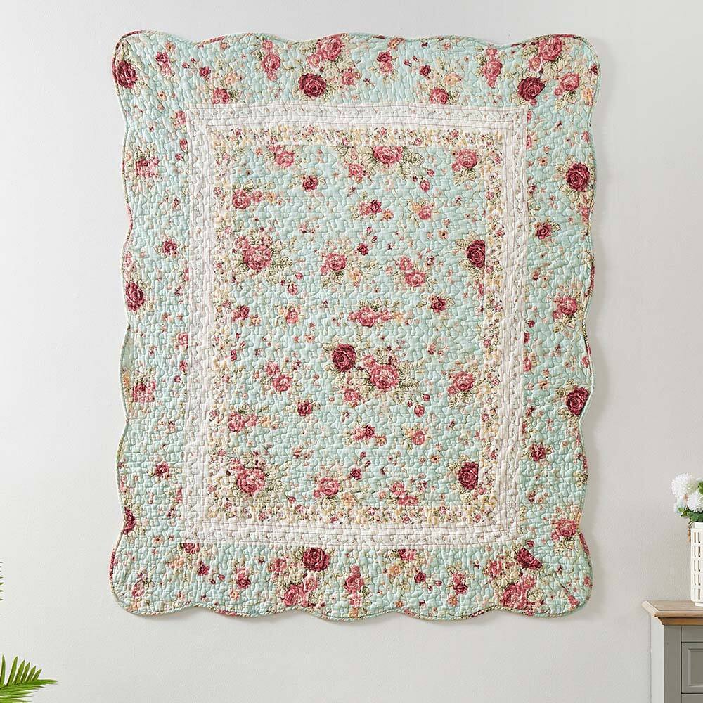 Alt View 1. Greenland Home Fashions - Greenland Home Antique Rose Floral and Pinstripe Print with Dainty Scrolling Floral Throw 50"x60" Blue - Blue.