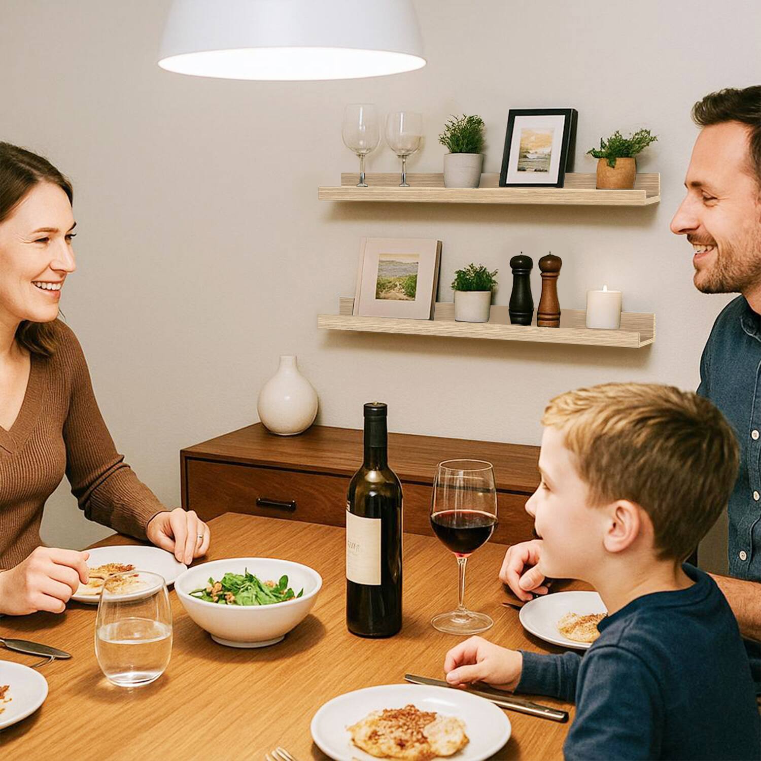 Alt View 5. BOMEDA - 2 Pack 24 in Floating Picture Ledge Shelves, Modern Wood Wall Shelf for Photos, Books, Room Decor for Living Room - Oak.