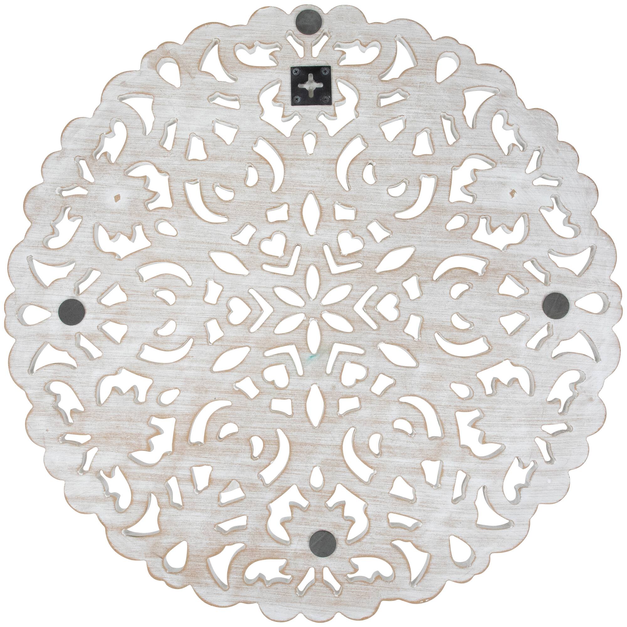 Alt View 6. Northlight - 24" Brushed Antique White Damask Round Wall Panel - White.
