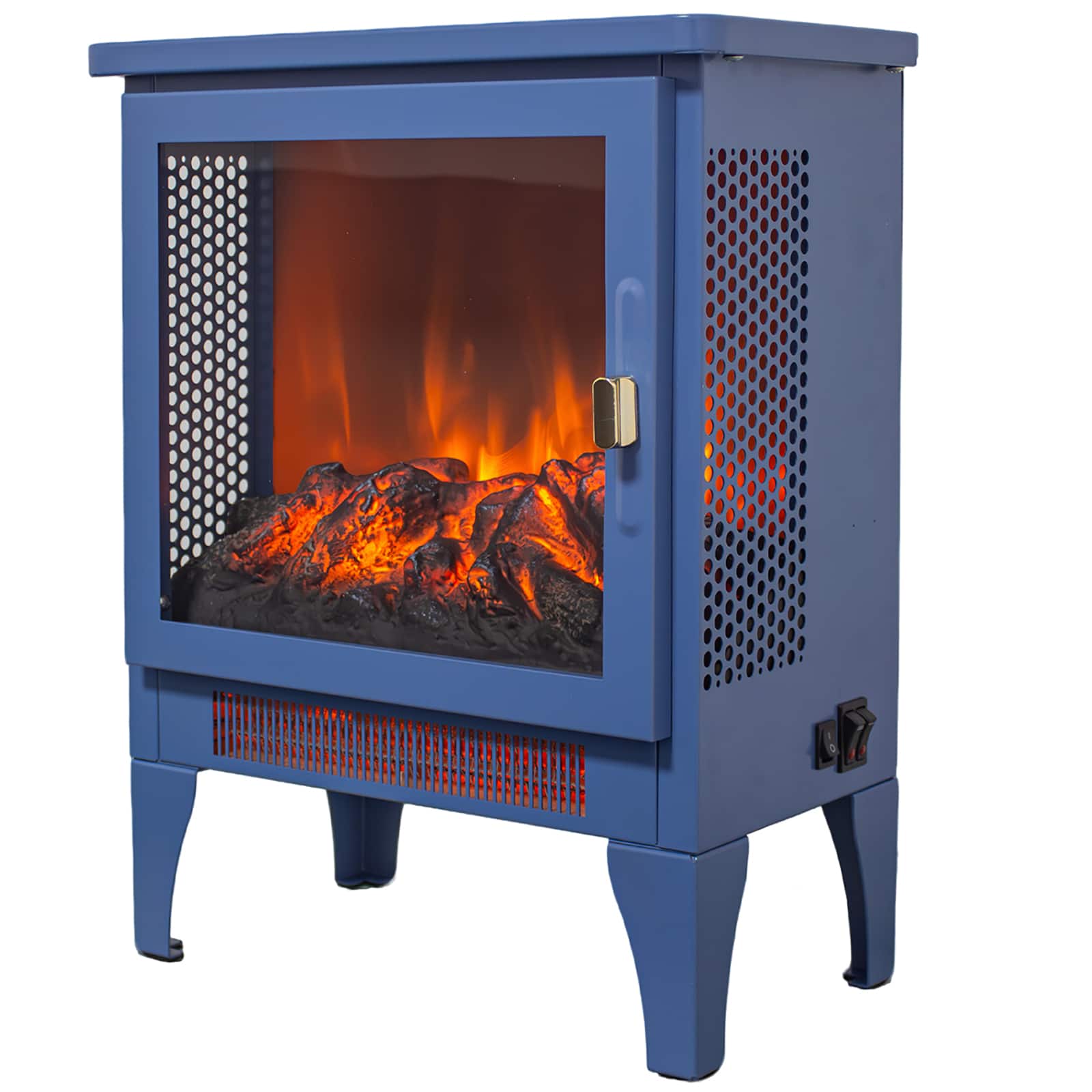 Chateau Abodes - 17" Electric Fireplace, Freestanding Heater with Realistic Flame & Log, Overheat Protection - Blue