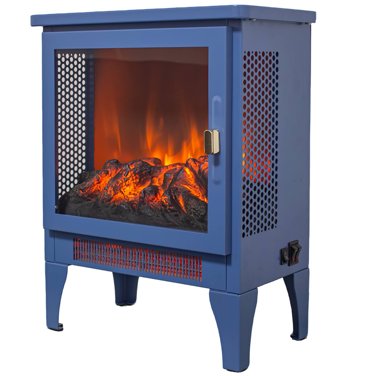 Front. Chateau Abodes - 17" Electric Fireplace, Freestanding Heater with Realistic Flame & Log, Overheat Protection - Blue.