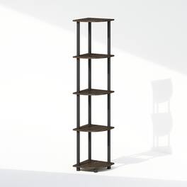 Furinno - TURN-N-TUBE Corner Rack, 5-Tier Corner Display Shelf, Shelving Unit, for Living Room, Home Office, Garage, Bedroom - Brown Grain/Black