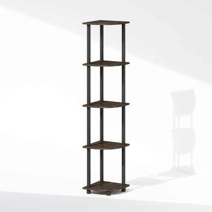Front. Furinno - TURN-N-TUBE Corner Rack, 5-Tier Corner Display Shelf, Shelving Unit, for Living Room, Home Office, Garage, Bedroom - Brown Grain/Black.