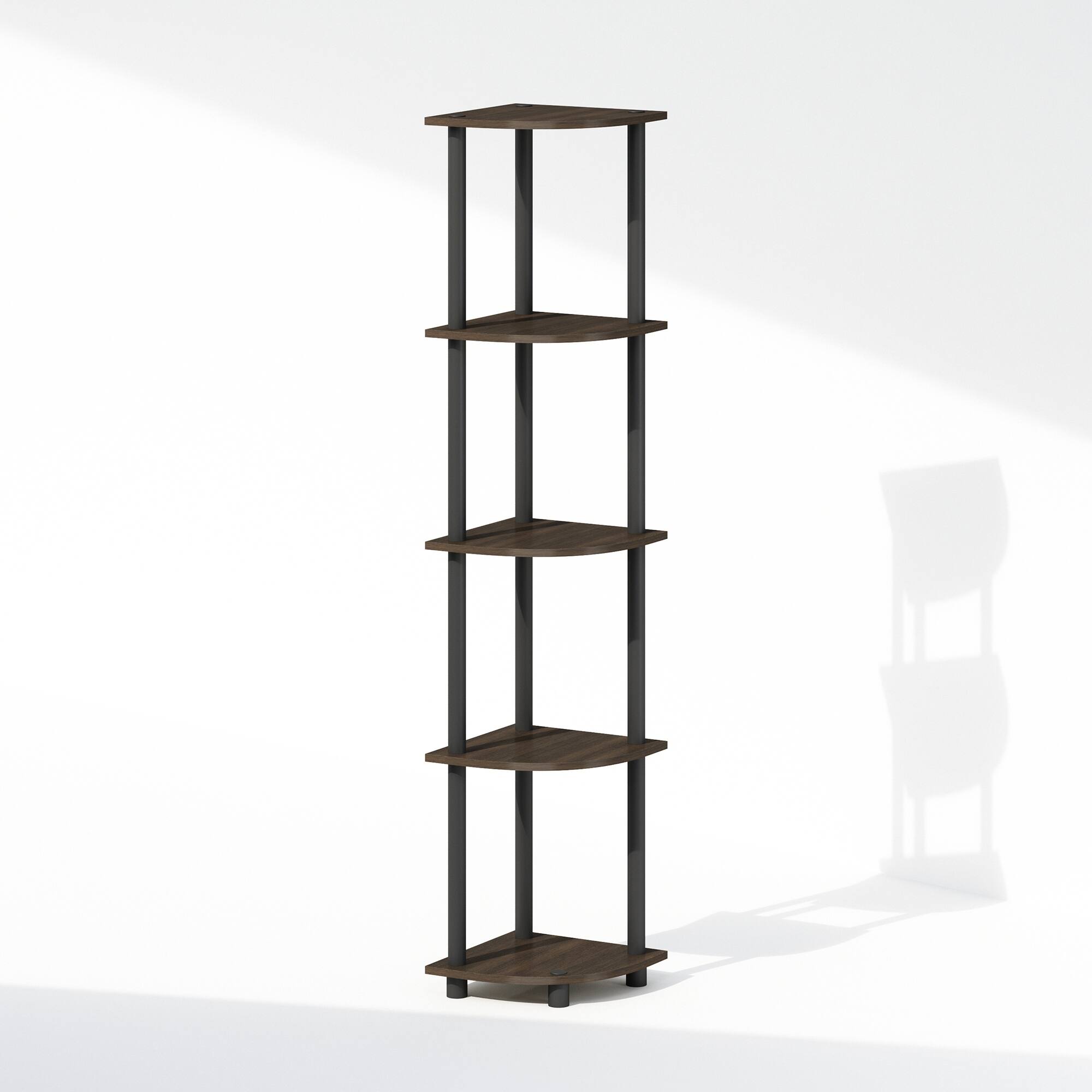 Front. Furinno - TURN-N-TUBE Corner Rack, 5-Tier Corner Display Shelf, Shelving Unit, for Living Room, Home Office, Garage, Bedroom - Brown Grain/Black.
