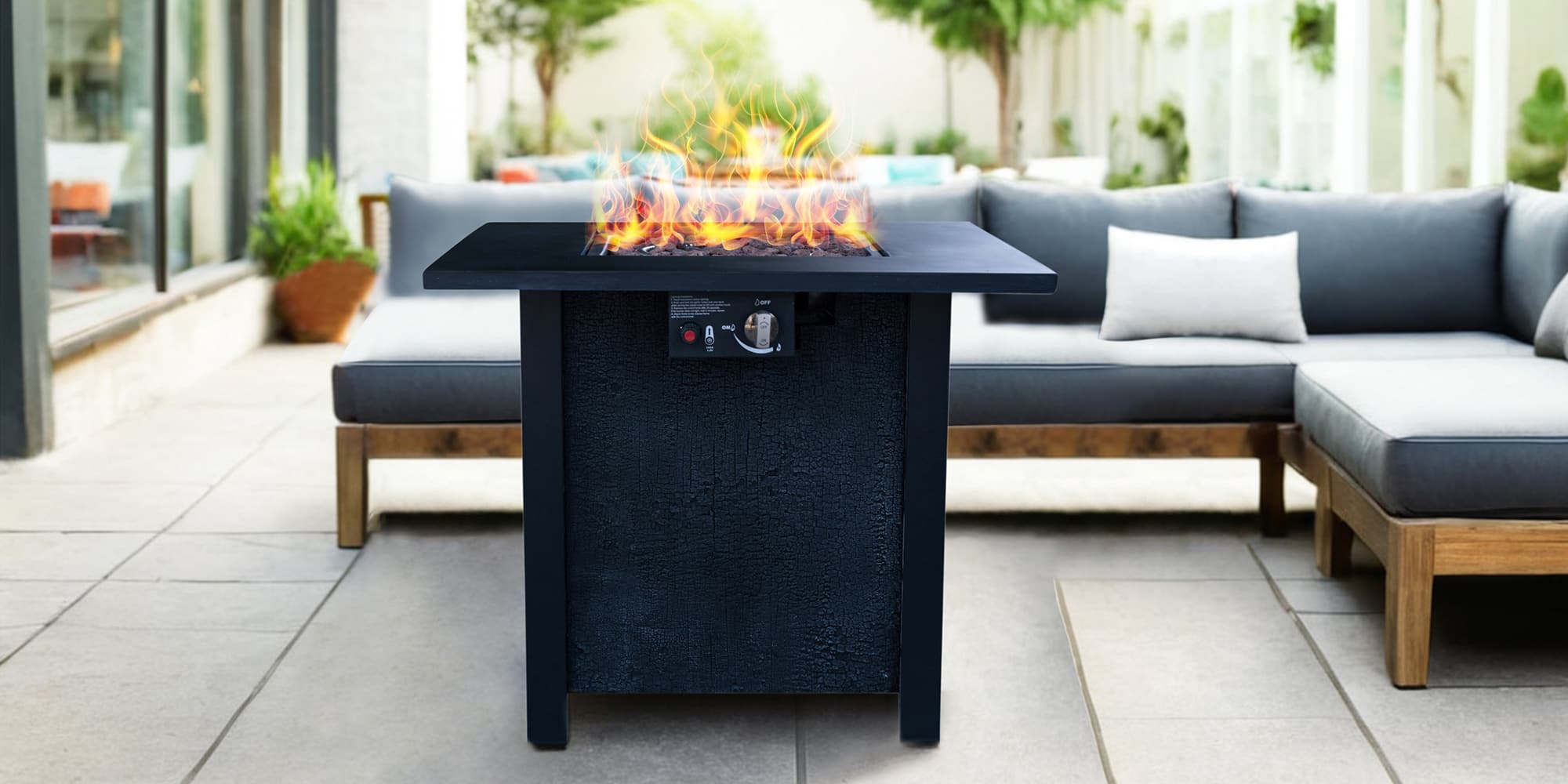 APRILSOUL - 25 inch H Outdoor Patio Propane Gas Fire Pit Table 50000 BTU High temperature - Black