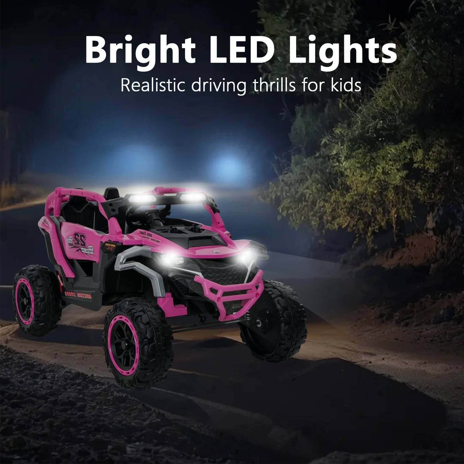 Bright LED Lights  
Realistic driving thrills for kids